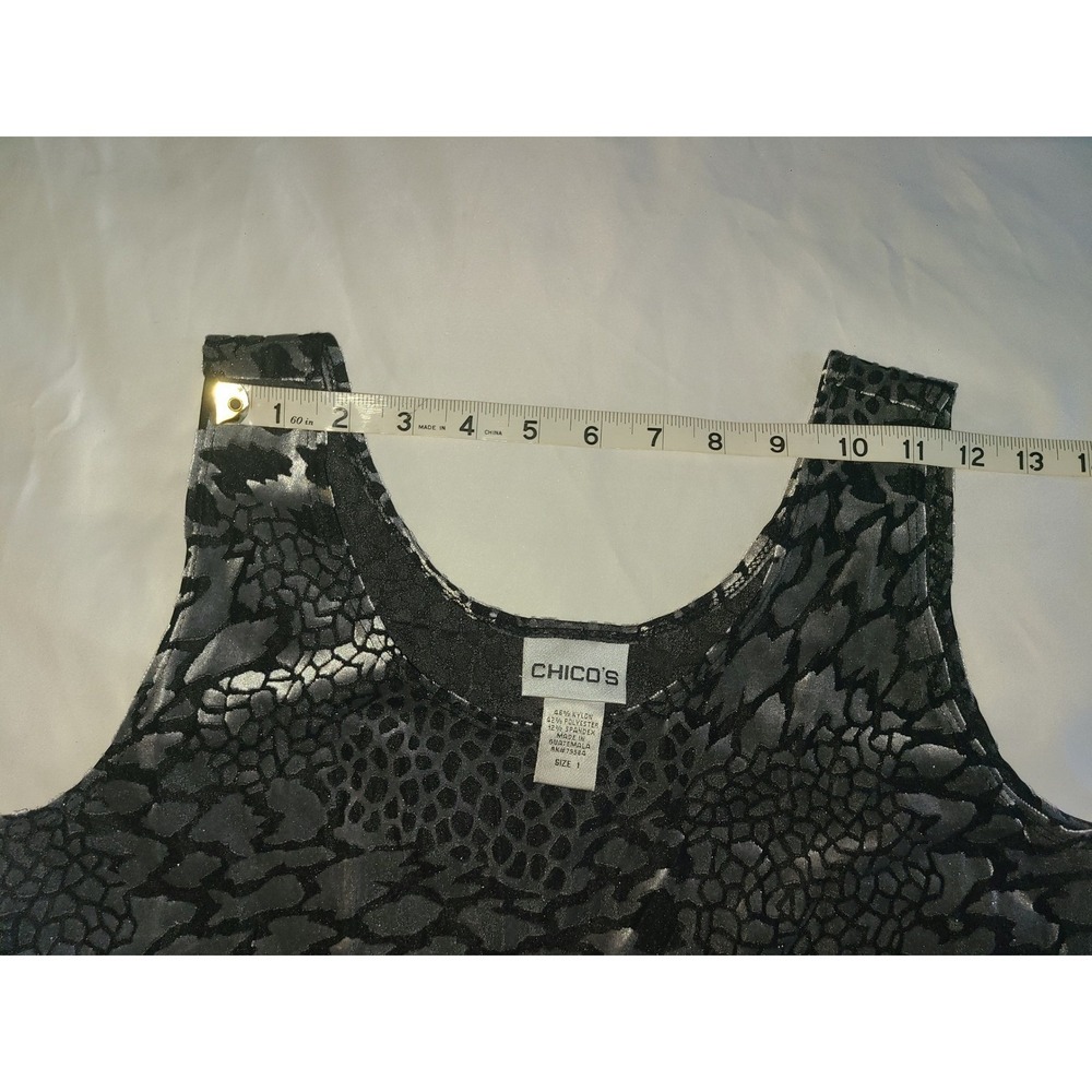 Chicos Womens Size 1 Leopard Print Sheer Tank Top Silver Black Medium - Picture 10 of 16
